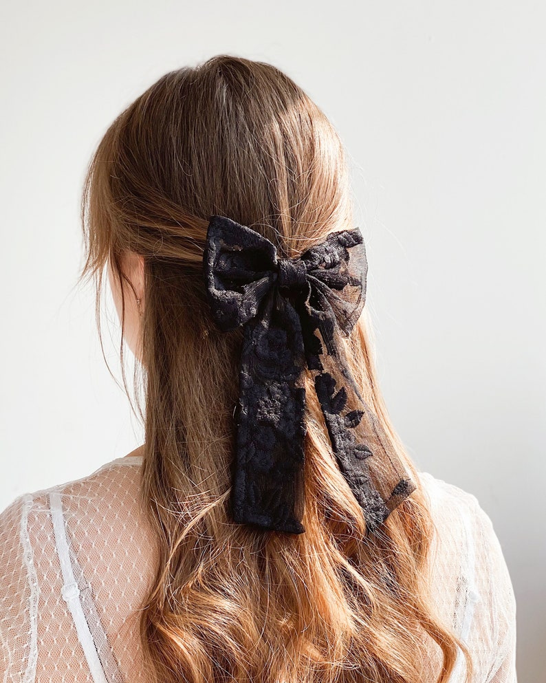 Hair Bow Barrette With Long Tail for Women. Lace Hair Bow for - Etsy