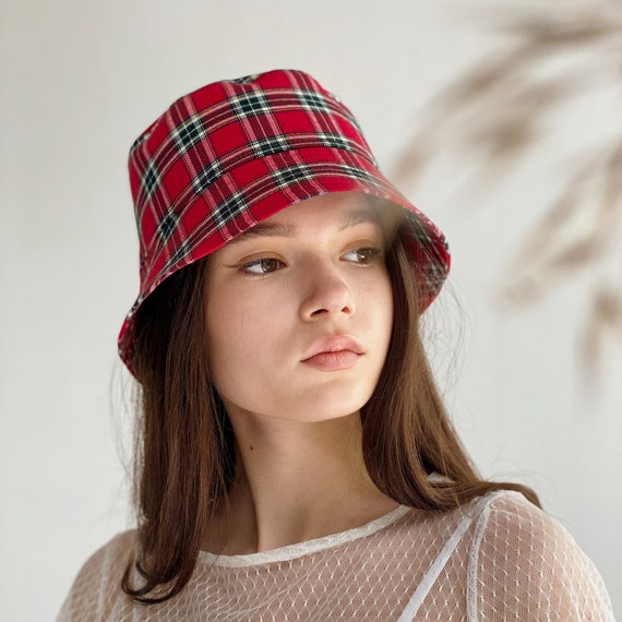 Plaid Bucket Hat for Women, Cotton Bucket Hat for Summer. 