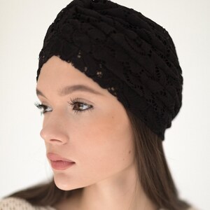 Lace turban in black color for summer image 6