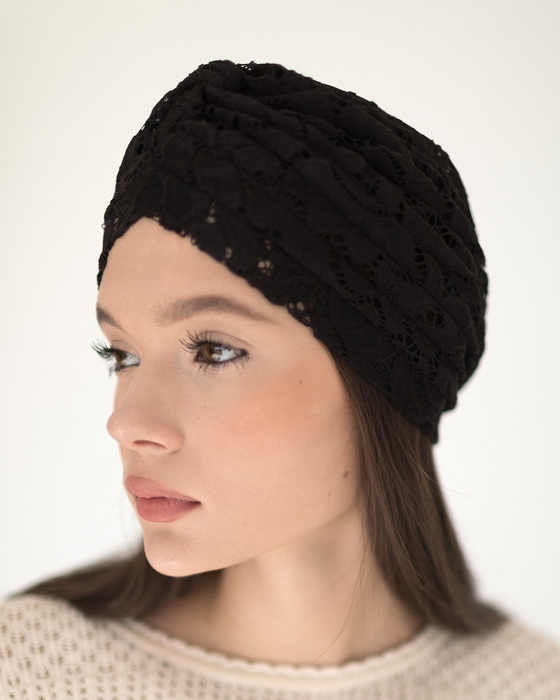 Lace turban in black color for summer image 6