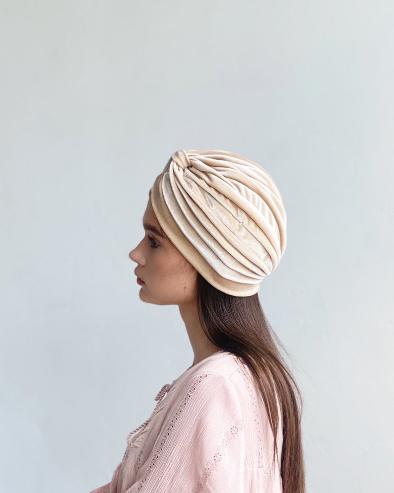 Velvet turban is pre tied and ready to ship from our warehouse in USA worldwide image 2