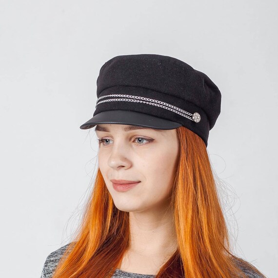 womens black cabbie hat