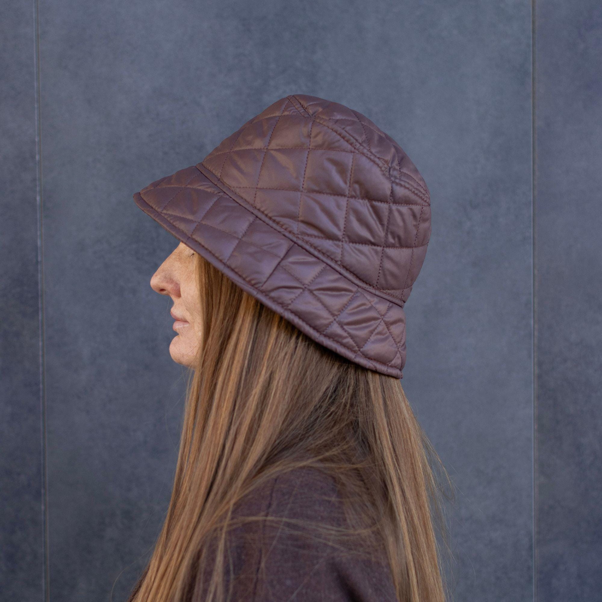 Winter Bucket Hat for Women Made of Quilted Fabric With 