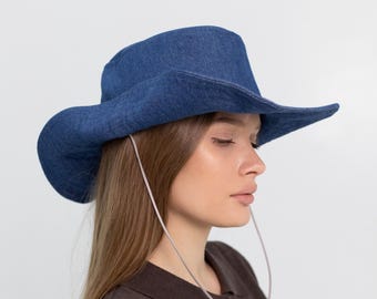 Denim Cowgirl Panama Hat: Handmade Summer Sun Hat