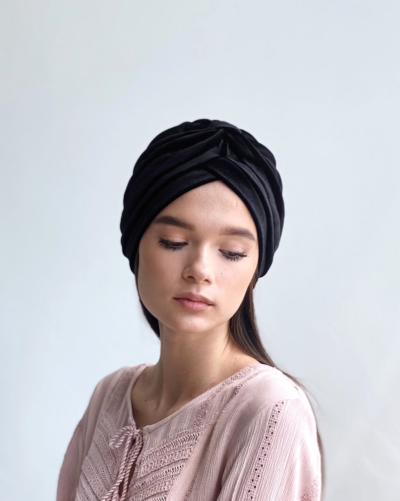 Velvet turban is pre tied and ready to ship from our warehouse in USA worldwide Black