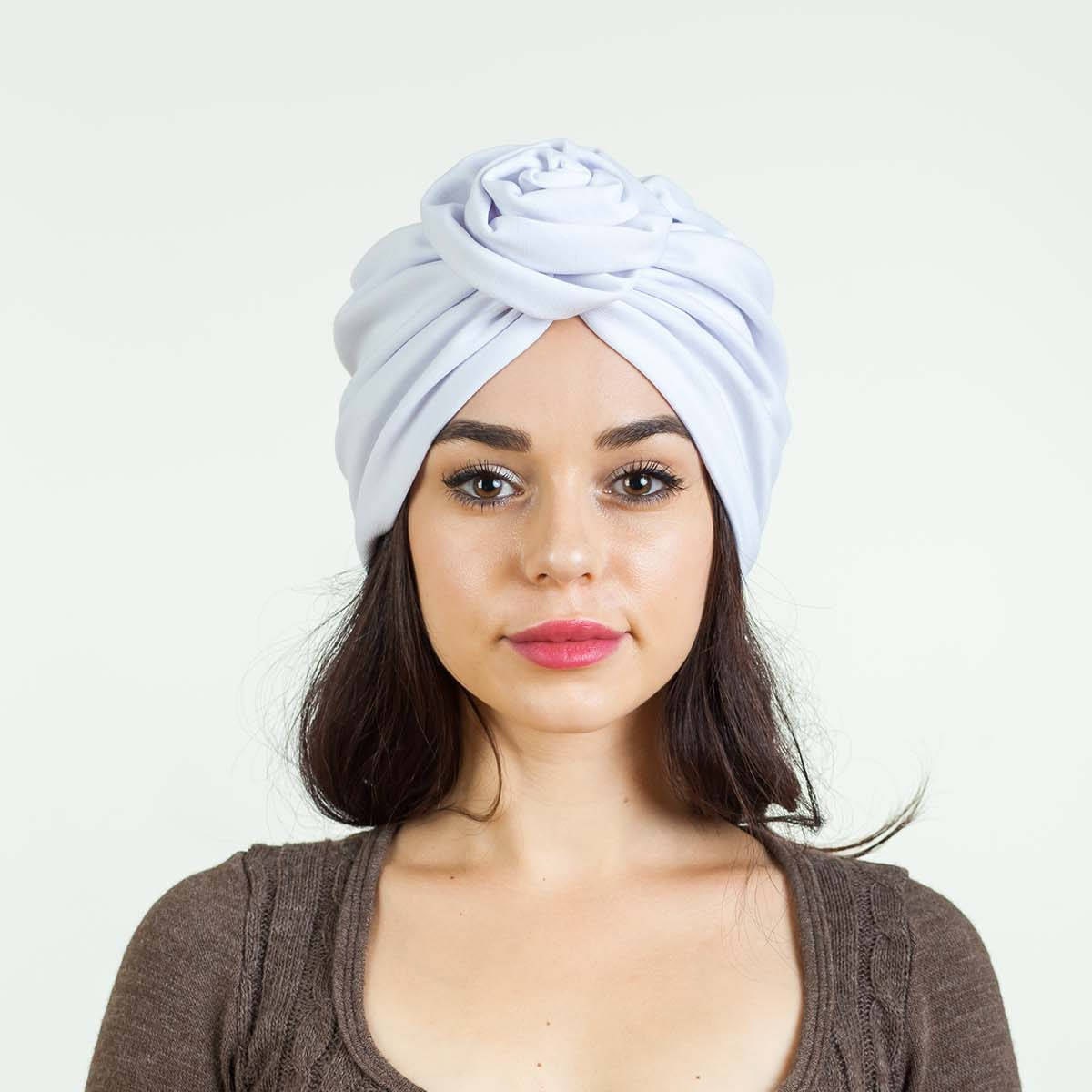Women's white turban rose knotted turban race headbands | Etsy