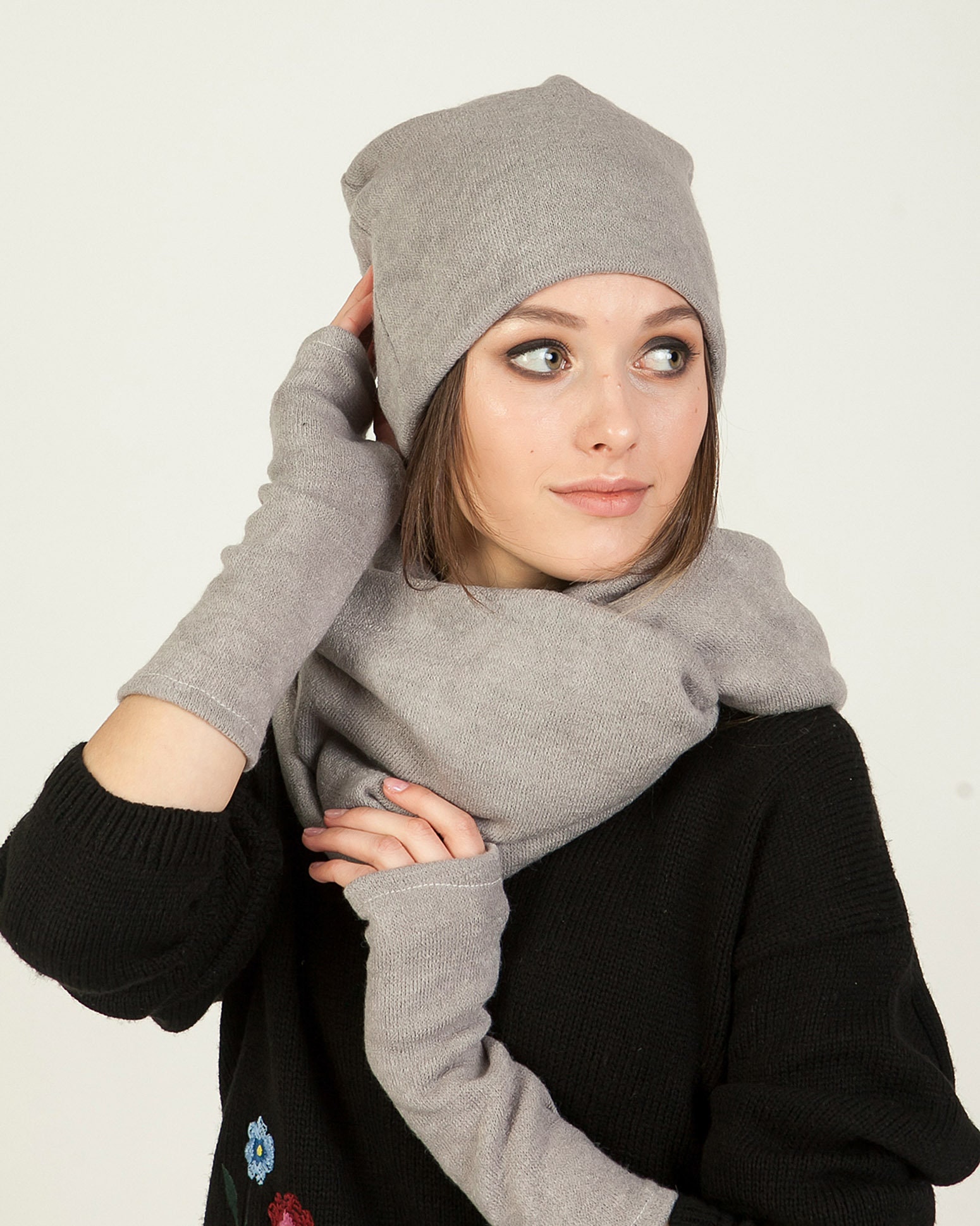 Hooded scarf hat glove set women fingerless gloves snood women Etsy