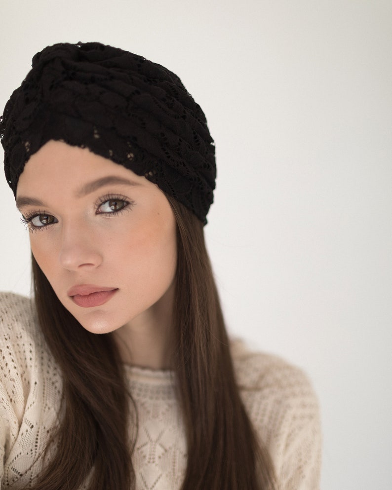 Lace turban in black color for summer image 5