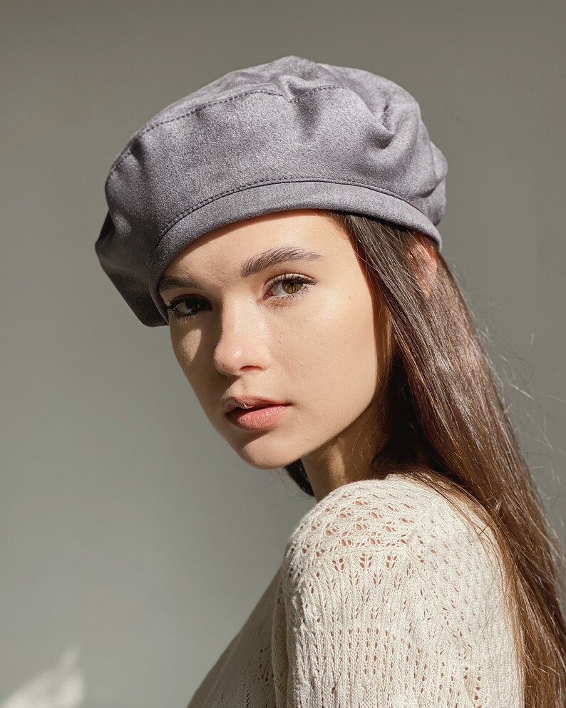 Leather beret for women in french style Slouchy beret hat Etsy