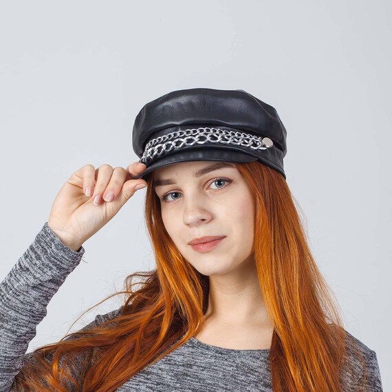 faux leather cap womens