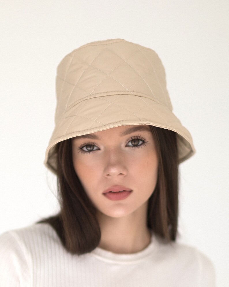Winter Bucket Hat for Women Made of Quilted Fabric With Fleece Etsy