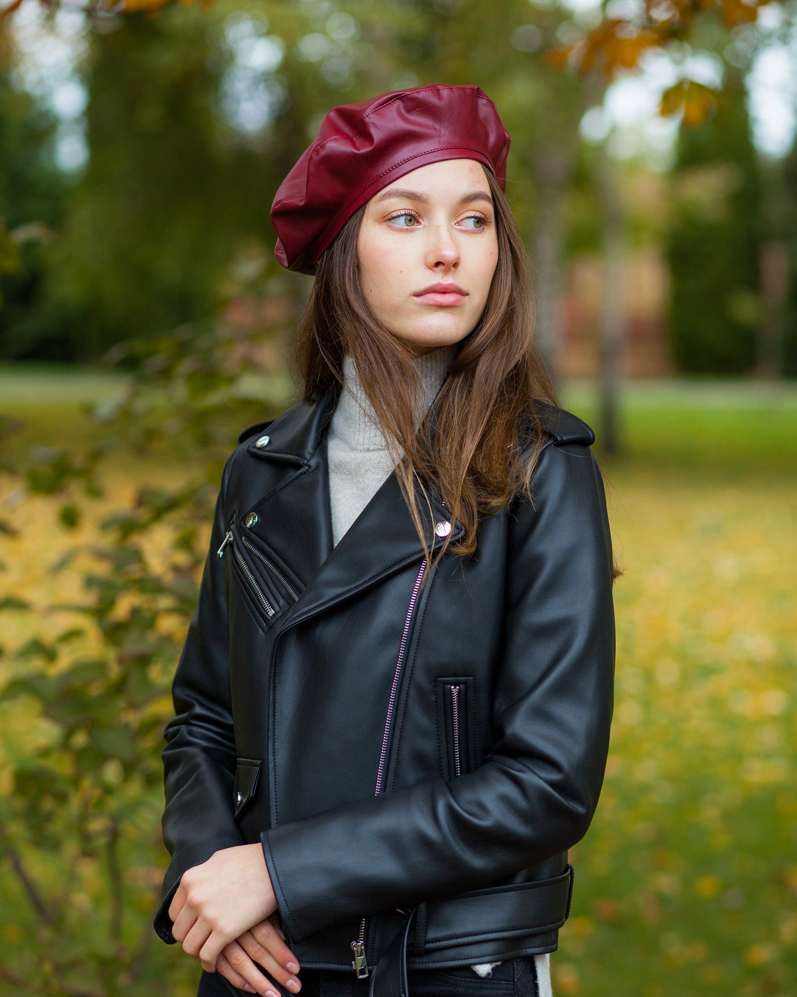 French beret for women Leather beret Winter beret hat with Etsy