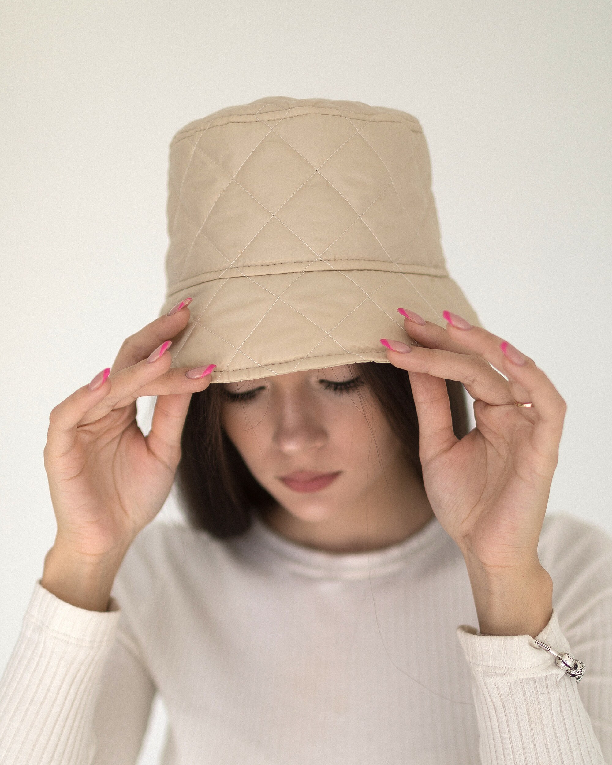Winter Quilted Bucket Hat Women Down Padding Foldable Earflap Thick Plush UGG® UGGfluff Scalloped Hat for Women | UGG® main image 3