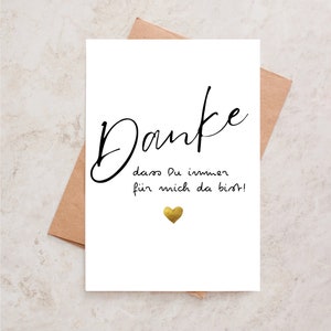 Cartão de felicitações - Obrigado por sempre estar ao meu lado - fonte de caligrafia e coração dourado, cartão postal Din A6 com envelope, Dia das Mães
