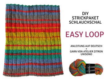 DIY Strick-Paket Easy Loop Schlauchschal - Einheitsgröße - Anleitung Deutsch - Qualitätsgarn Unisono, Selbstmach-Geschenk, Geschenkidee