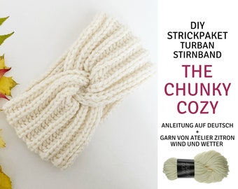 DIY Strick-Paket XL Turban Stirnband The Chunky Cozy - Einheitsgröße - Anleitung Deutsch - Qualitätsgarn Merino extrafine