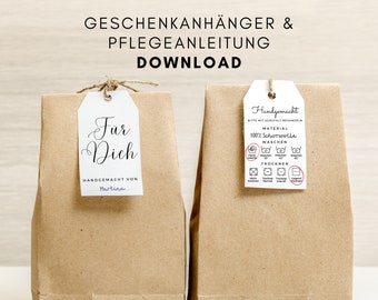 Geschenkanhänger "Für Dich" mit Kalligraphie Schrift plus Pflegeanleitung  zum Ausdrucken - DIN A4 - 2 Seiten - PDF digitaler Download