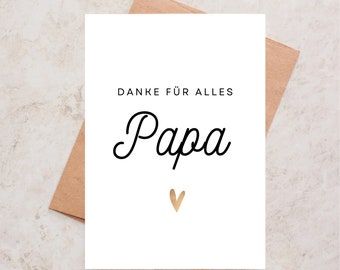 Father's Day card, thank you for everything Dad, with gold painted heart and calligraphy writing, postcard Din A6 with envelope.