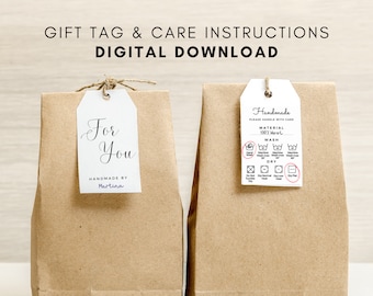 Care instructions and calligraphy "For You" gift tags in English to print out - DIN A4 - 2 pages - PDF digital download