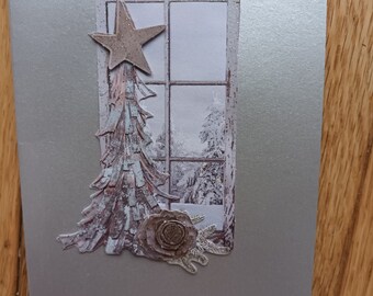 3D Christmas tree silver background