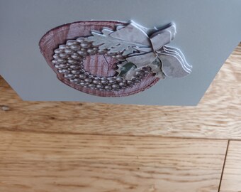 Silver 3D crown and bow Christmas card