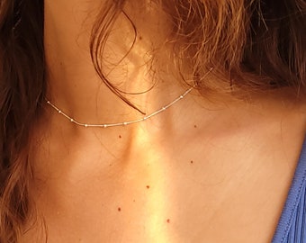 925 silver choker necklace - beaded chain - choker - made in France - eco-responsible