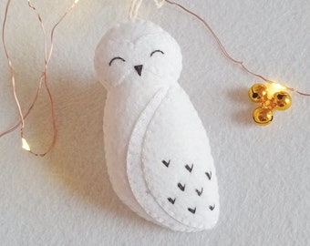 Felt owl, snowy owl ornament