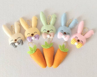 Felt bunny ornament, felt carrots