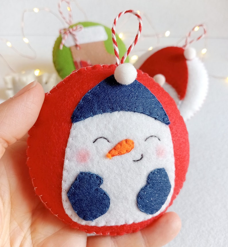 Felt ball ornaments, set ornament snowman