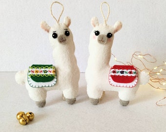Adorno de llama de fieltro, decoración navideña