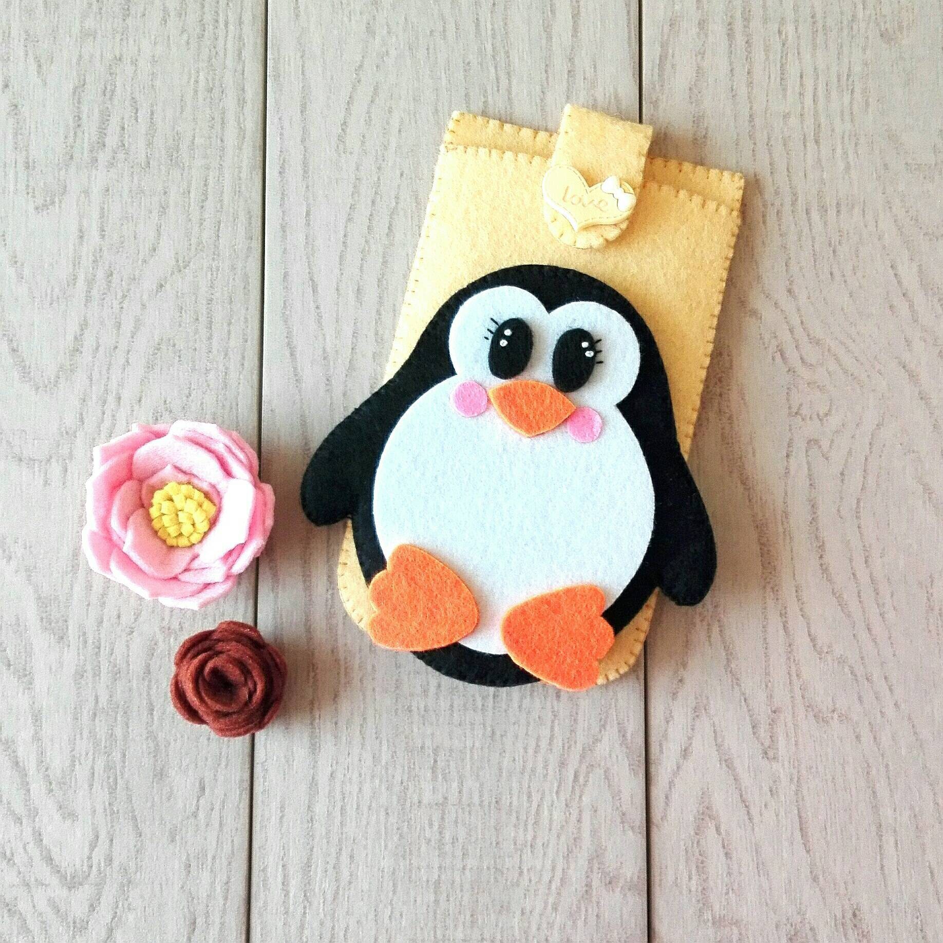 Felt cell phone holder with headphone penguin Etsy