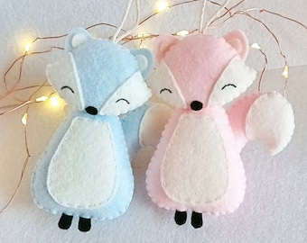 Felt fox ornament, birth gift baby