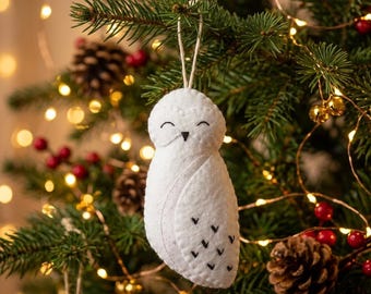 Felt owl, snowy owl ornament