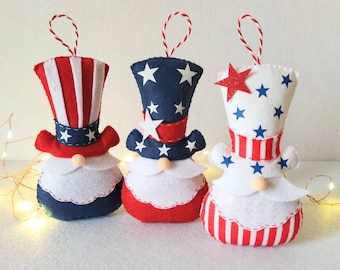 Patriotische Filzgnome, Dekorationen zum amerikanischen Unabhängigkeitstag