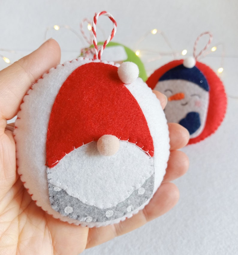 Felt ball ornaments, set ornament gnome