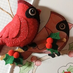 Felt cardinal ornament, cardinal ornament image 8