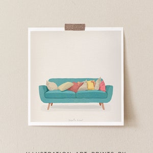 Stampa artistica con illustrazione di "Lazy Sunday Living Room", stampa artistica con camera da letto accogliente, divano "Lazy Sunday", stampa divertente per soggiorno, illustrazione sarcastica