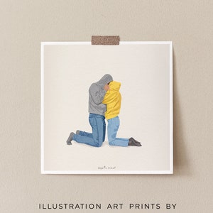 Stampa artistica romantica da parete con felpa e abbraccio, stampa artistica con illustrazione di una coppia che si abbraccia, stampa artistica da parete carina, stampa artistica da camera da letto, stampa artistica di una coppia che si abbraccia
