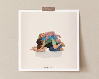 Funny Yoga Child Pose Art Print, Motherhood Illustration