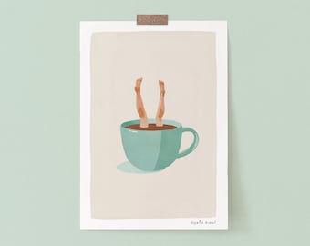 Adicto al café Ilustración divertida Impresión de arte de pared, Regalo de bebedor de café Cartel de café minimalista Cartel de Giclee, Impresión de arte de café divertido