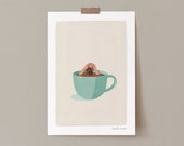 Funny Coffee Addict Illustration Art Print, Coffee Drinker Gift Minimalist Coffee Poster, Funny Kitchen Wall Art Poster, Coffee Art Print