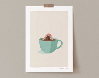 Impresión de arte de ilustración de adicto al café divertido, regalo de bebedor de café cartel de café minimalista, cartel de arte de pared de cocina divertido, impresión de arte de café