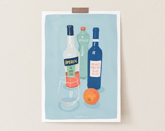 Aperol Spritz Cocktail Art Print, Bar Cart Decor