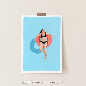 Floating Pool Ring Illustration Art Print, Dreamy Summer Illustration Print, Bright Colors Summer Art Print, Vacation Poster, Summer Print