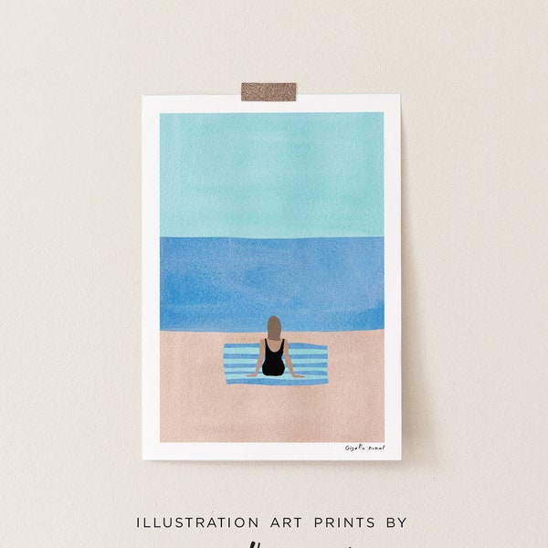 Minimal Summer Beach Art Print, Summer Illustration Wall Art Print, Beach Illustration Print, Minimal Summer Poster, Whimsical Art Print