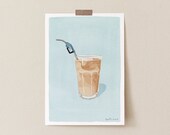 Iced Coffee Addict Illustration Art Print, Funny Coffee Drinker Gift Minimalist Coffee Poster, Funny Kitchen Wall Art Poster, Coffee Print