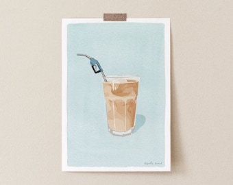 Iced Coffee Addict Illustration Art Print, Funny Coffee Drinker Gift Minimalist Coffee Poster, Funny Kitchen Wall Art Poster, Coffee Print