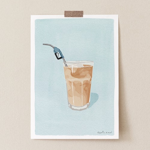 Funny Coffee Addict Illustration Art Print Coffee Drinker Etsy