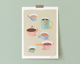 Funny Coffee Art Print, Coffee Cups Wall Art Print, Coffee Lover Gift, Funny Kitchen Print, Funny Coffee Art, Funny Kitchen Art