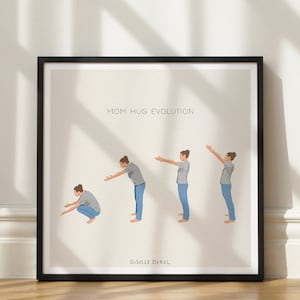 Impresión artística "Evolución del abrazo de mamá", ilustración de maternidad, regalo para mamá